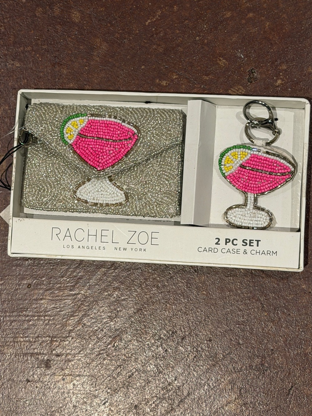 Rachel Zoe Beaded Card Case & Key Charm/Chain NWT